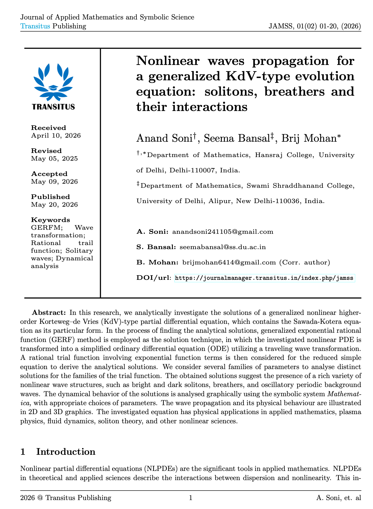 Nonlinear waves propagation for a generalized KdV-type evolution equation: solitons, breathers and their interactions